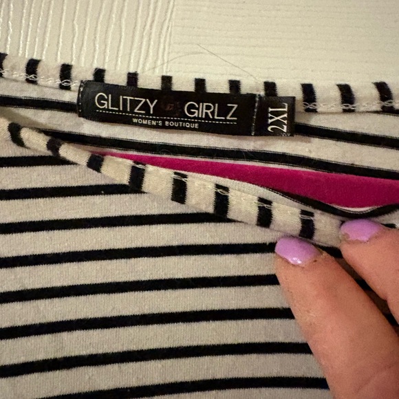 Glitzy Girls 2X Striped and Leopard Print Women's Top - Picture 2 of 3